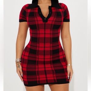Sexy plaid sweater mini dress